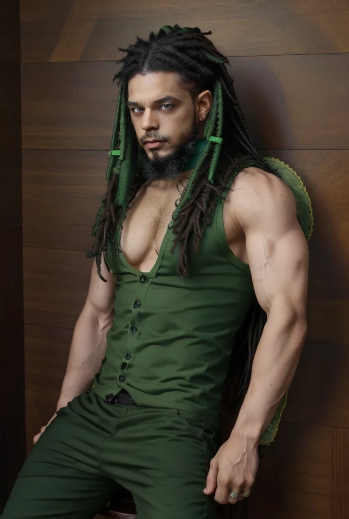 Sexy man, green dreadlocks, green skin, full body