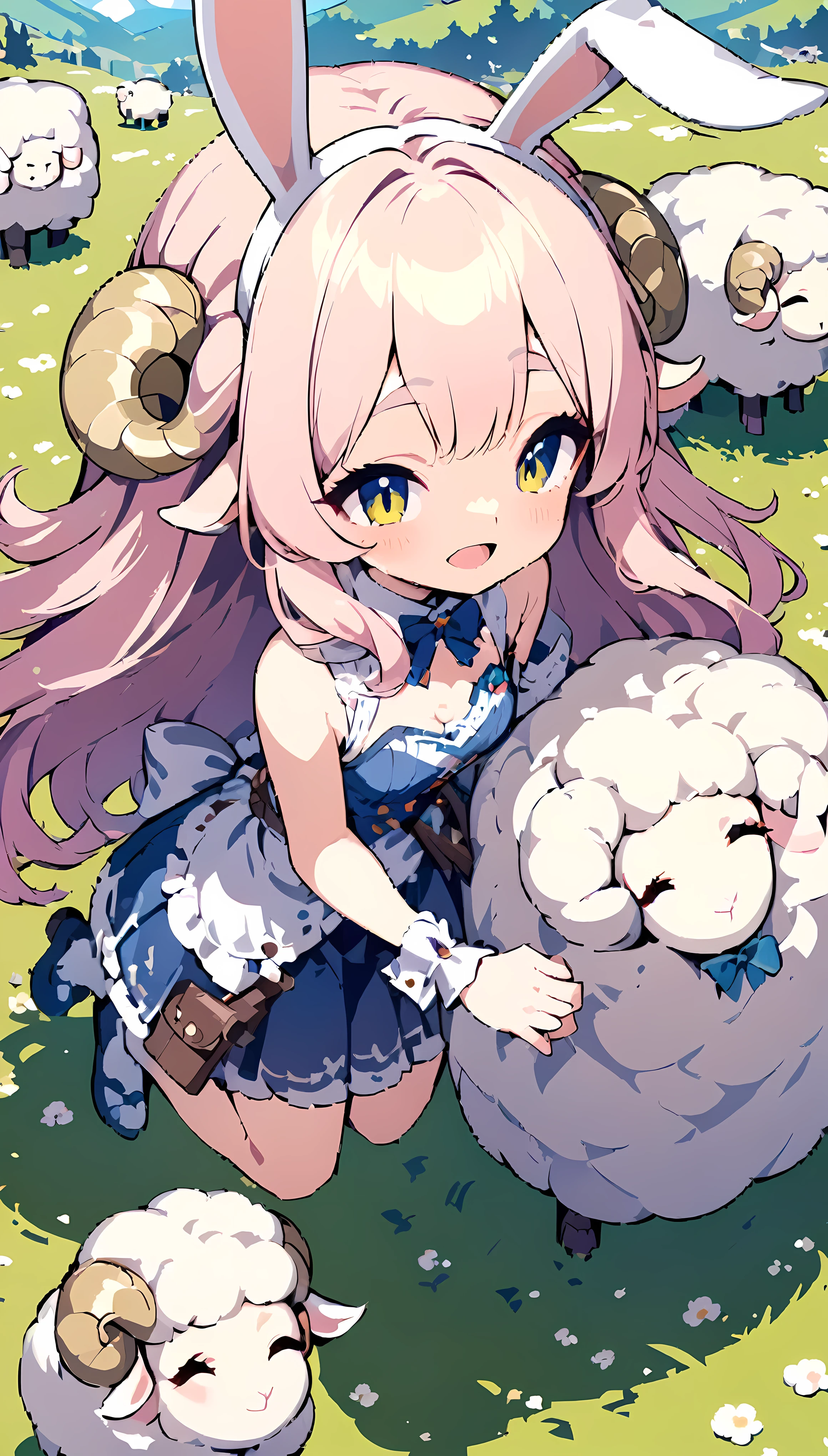 animation,sheep, Bunny ears girl, guardian, 