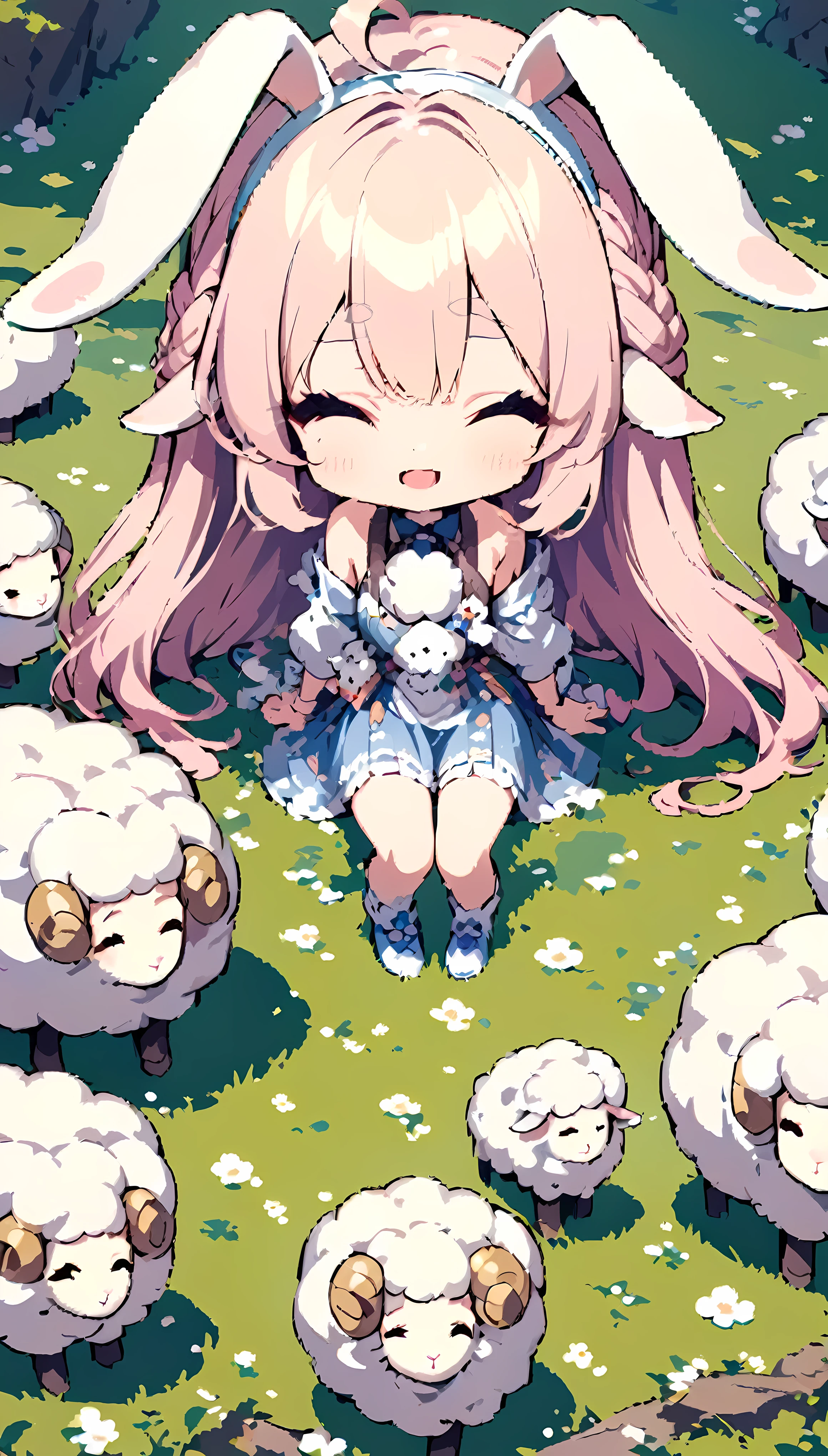 animation,sheep, Bunny ears girl, guardian, 