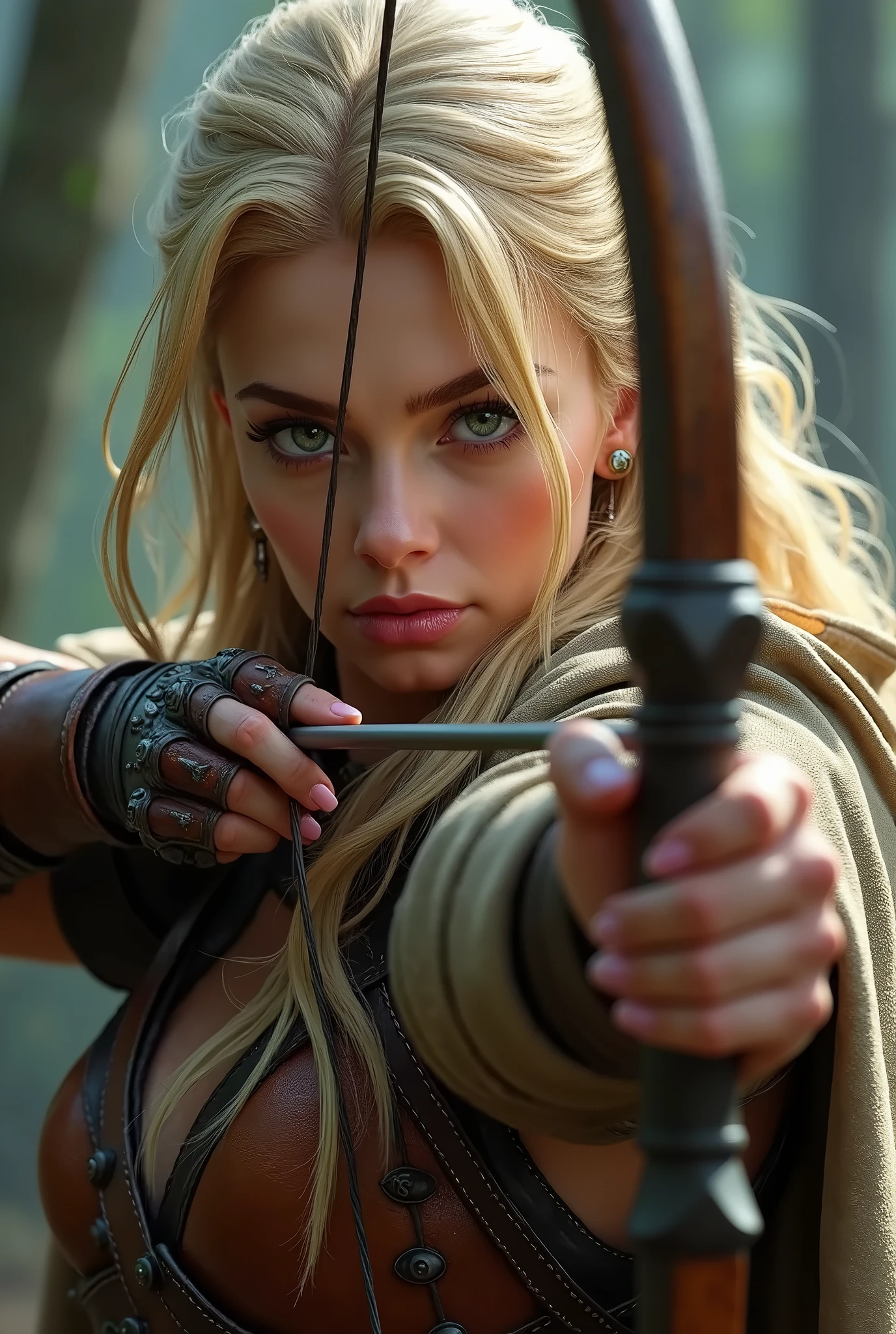 Generate an image of an enchanting female handgunner sorceress. She combines the rugged charm of a sharpshooter with the mystical allure of a spellcaster. Clad in a sleek, form-fitting outfit that blends leather and magical fabrics. Her long, flowing hair dances with sparks of magic, and her piercing eyes captivate with a bewitching glow. hogtied&gagged, (otm gag:1.5), laying on stomach, in a moonlit forest clearing, she exudes an aura of deadly precision and irresistible allure, ready to cast spells and fire enchanted bullets with equal prowess. Inspired by the works of (Annie Leibovitz:1.4) and (Thomas Kinkade:1.3).