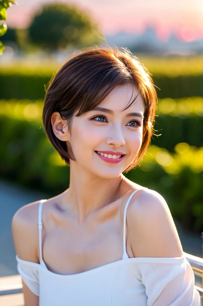 (masterpiece:1.4), (best quality:1.4), ultra high res, ultra high resolution, ((detailed facial features)), HDR, (realistic, photorealistic, photo-realistic:1.37), full body, sexy seductive Thai woman, (seductive smile), (slim girl), long lashes, colorful metallic makeup, vivid colors, (multicolor very short hair), fair skin, elegant posture, wearing large sparkling colorful jewelery, wearing a red cosplay dress with black floral embroidery, rainbow-colored butterflies flutter around, it is in a Eastern setting, japanese park in background, lush garden, sunny, in focus, gentle sunlight shining, casting a soft glow on her face, adding warmth to the scene, vibrant colors, capturing the essence of vibrant city life, portrait style, showcasing her natural beauty and grace in a feminine way