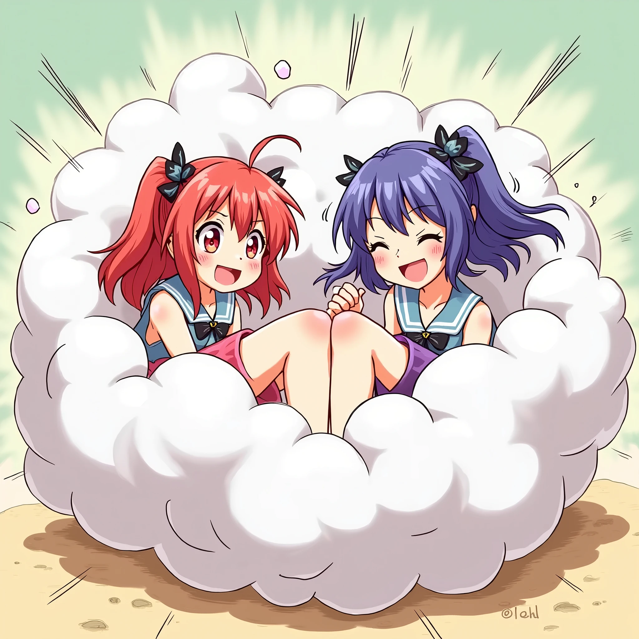 Two Women, Asuka Shikinami and Rei Ayanami, Having anal sex outdoors、Anal Release, smile, excited, incontinence, Double Peace Sign
