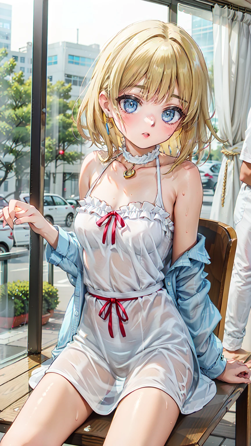 masterpiece, Best Quality, (Focus Only), (Perfect Face:1.1), (whole body), (high detail:1.1), (Ultra-detailed eyes),(8k, Best Quality, masterpiece: 1.2), Ultra-high resolution,,Marie Antoinette,Ultra-detailed face,Fine grain,Open your mouth a little,(Blonde),Long Hair,Wavy Hair, break,Rococo Ruffle Dress,Long sleeve dress,The dress includes an extra long skirt,Baroque Dress, Intricate fantasy dress, Gorgeous frilly dress, Romantic Dress, Ruffled Costume,Raffle, Data Style, Formal Wear, Fancy Fashion, palate colors include pink and white,(pink:1.5),Class A Smile,Gold Tiara, necklace,Sit in a luxurious chair,Hands on knees,(Rainbow light:1.4),,The rosebush is reflected in the window,(Inside Victoria Palace)、Her eyes sparkle、Now her blonde hair reaches down to her waist、Rose-colored gradation and three, 薄いpinkのロック. 彼女は花柄の装飾が施されたGold Tiaraを着用し、Matching earrings, White flower choker. 彼女は金色のボタンで縁取られたフリル付きの白いストライプのpinkのトップを着ている, The white sleeves are shaped like flower buds.. A magenta ribbon runs along her chest.、Tied behind the neck、Matching chest piece, Decorated with flowers. Her frilly skirt is divided by a white lining, Fastened with a large magenta ribbon、Decorated with gold, There is a small ribbon on the back. Her mini skirt、薄いpinkのマゼンタの貝殻状の裏地と白い花のペチコートでできている. 彼女はpinkの花がついた白い手袋も着用している, 白と薄いpinkの靴には、ゆるいカフとDecorated with flowersたマゼンタのリボンがある.
