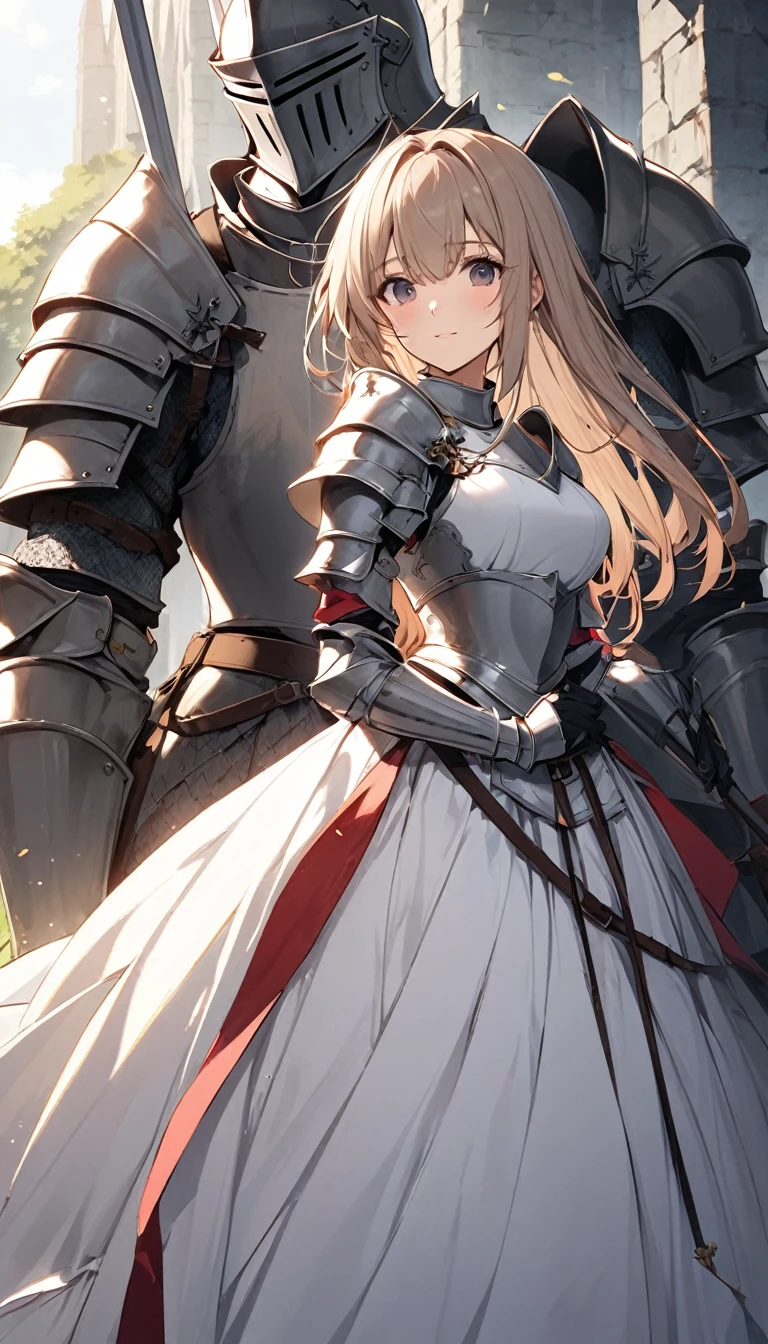 NSFW, uncensored, One girl, One strong, heavily armed man, Two people having a party, Light carmine hair, Yellow Eyes, Braiding, french Braiding, Long Hair, Twin tails, Both sides up, Sweat, Hot body, Glowing Skin, gentle eyebrows, Bright red face, Captivating Eyes, (pulling 日本ese sword from sheath on waist),
No mask, No anal sex, No peace, Do not bite cloth or strings,
(((Large Breasts))), outside, An open grassland in the forest,
White dress style armor, Katana with sheath on left hip, 白いleotard風の革鎧と胸元が開いたドレス風の衣装, Metallic white alloy armor, The pale pink metal armor on the chest wraps around the chest and over the clothing., Wearing hard metal armor with light pink trim around the edges, He was wearing sturdy white metal armor and gauntlets from his arms to his fingertips., Legs are made of full metal plate armor, Place々The gold decoration is used as an accent., The pleated white miniskirt is short enough to reveal her panties and has gold trim and accent colors on the edging.. On top of that, he wears large metal waist armor that can hold multiple cross belts on both sides of his waist to secure his weapons., A katana in a sheath is worn on the left hip., Several leather pouches on the right hip, A leather bag large enough to hang from the hip is attached to the back of the waist.,
(((Clothing))), (((コスチュームはoutsideさずオーバーハイニーソックスを履いている))),
A man's monster cock will never be inserted into his ass,
From before, Man and woman hugging each other, The weapon is a traditional Japanese katana daito and a sheath, The katana and scabbard are attached to a holder on the left hip., A sword worn on the left waist,
A heavily armed, burly man is standing right behind her with his hands around her waist., The strong man was taller than her and wrapped his thick arms around her waist from behind, grabbing her tightly and pulling her towards him.,
She spreads her legs wide and with her free hand, lifts her skirt firmly to show off her panties., The panties are a white and pink striped bikini like micro bikini., Sweatで濡らして透たシルク生地が膣に食い込みシワが寄っている,
break covered navel, elbow gloves, gloves, leotard, Thigh straps,
break looking at viewer,
break indoors,
break anal sex, monster cock anal sex,
break (masterpiece:1.2), Highest quality, High resolution, unity 8k wallpaper, (figure:0.9), (Beautiful attention to detail:1.6), Highly detailed face, Perfect lighting, Highly detailed CG, (Perfect hands, Perfect Anatomy),