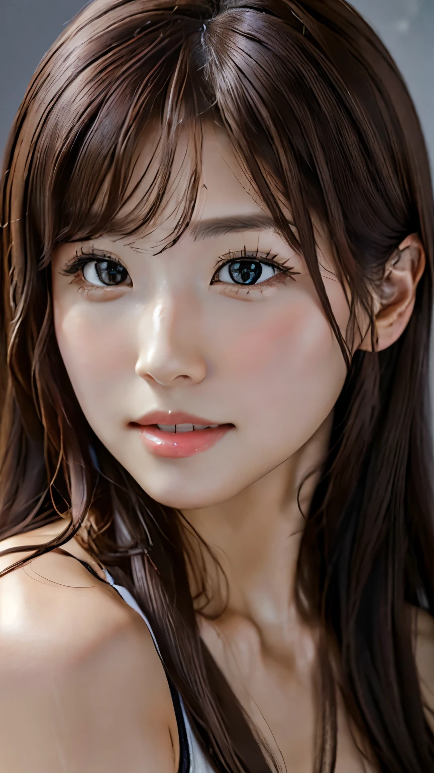 (Representative works: 1.3), (8k, Realistic, RAW Photos, Best image quality: 1.4), (20 year old beauty),Small Face, Beautiful Face, (Realistic Face),Natural Makeup、light makeup、 (Dark Brown, Long Hair: 1.3), Beautiful Hairstyles, Realistic eyes, Beautiful fine details, (Photorealistic Skin: 1.2), Beautiful Skin、((nude: 1.1))、Bust F cup、 Confused, charm, 超High resolution, Ultra-realistic, High resolution, Golden Ratio,、Gray background、sexy、cute,(Ecstasy face),(sexyランジェリー)