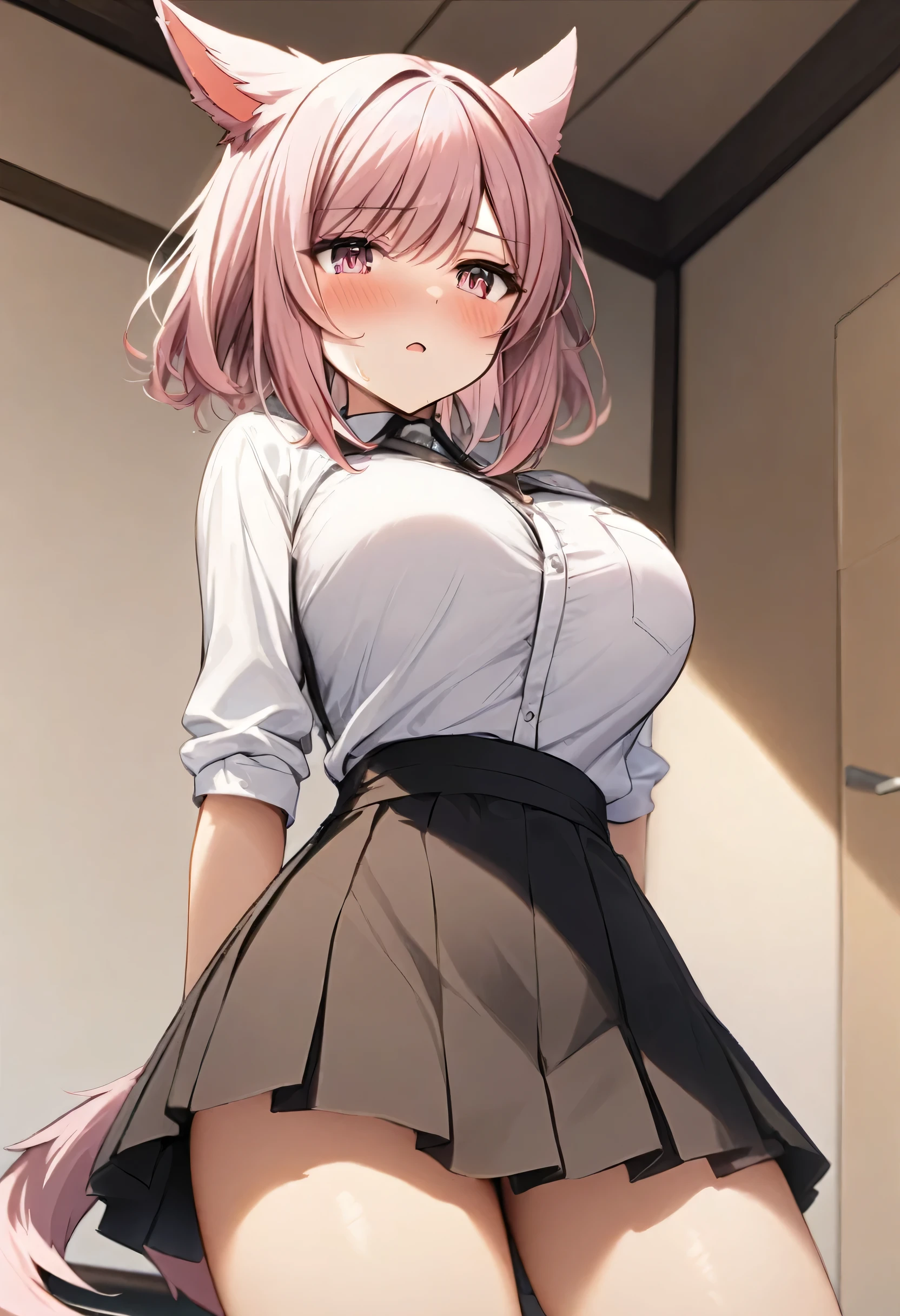 (Highly detailed CG Unity 8k wallpaper),(masterpiece), (highest quality), (Super detailed), (Best illustrations),(Best Shadow), Large Breasts Pink Hair Ahegao with teary eyes Love juice dripping from between her legs hands of male are grabbing her breasts, Multiple hands)), male, Skirt flip, lots hands of male are touching her body