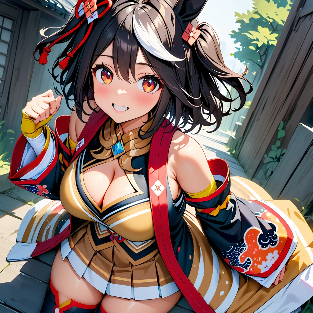 Uma musume, uma musume pretty derby, kitasan black \(umamusume\), black hair, short hair, red eyes,horse girl,horse ears, horse tail, big breasts,big ass,