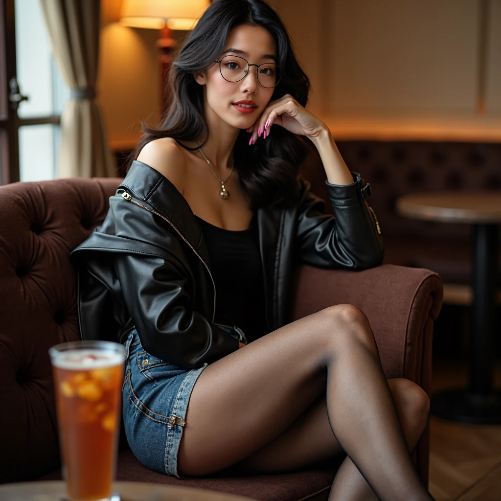 Create a highly realistic solo and beautiful solo model with the following detailed features: Gender: Female, Age: Young adult (approximately 20-25 years old), Hair: Long, wavy and reddish with a natural shine, gently cascading around the shoulders and back. . . . . . . . . . . . . , Eyes: Bright green with a captivating, slightly almond-shaped look, detailed with natural highlights, Skin: Fair complexion with a light texture, including natural freckles on the nose and cheeks, giving a youthful and vibrant appearance: Fair complexion with a light texture, including natural freckles on the nose and cheeks, giving a youthful and lively appearance, Face: with a smooth and natural contour, soft and full lips with a slight pinkish tint and a slightly delicate upturned nose, Expression : a gentle face, with a touch of mischief, which conveys warmth and approachability, solo, Clothing: in a black suit and black sunglasses sitting at a restaurant table, wearing a black suit, a black suit, a beige trench coat , a black outfit, a black suit, glasses, a black sober suit, and a beige trench coat, a black silky outfit, fashionable black clothes, a beige trench coat, a Girl in a suit, wears black clothes, Girl in a suit solo, Smooth black tight-fitting suit, wears an elegant outfit, a beige trench coat, chic haute couture, All black, Background: the model is sitting at a restaurant table, restaurant, sitting, restaurant
Pose: solo relaxed and confident posture, sitting at a restaurant table, front view, portrait, front portrait, white, aesthetic, Unsplash, Neoclassicism, Complex background, Best quality, hyper detailed, Gratty Sita, 64K, Light design, solo