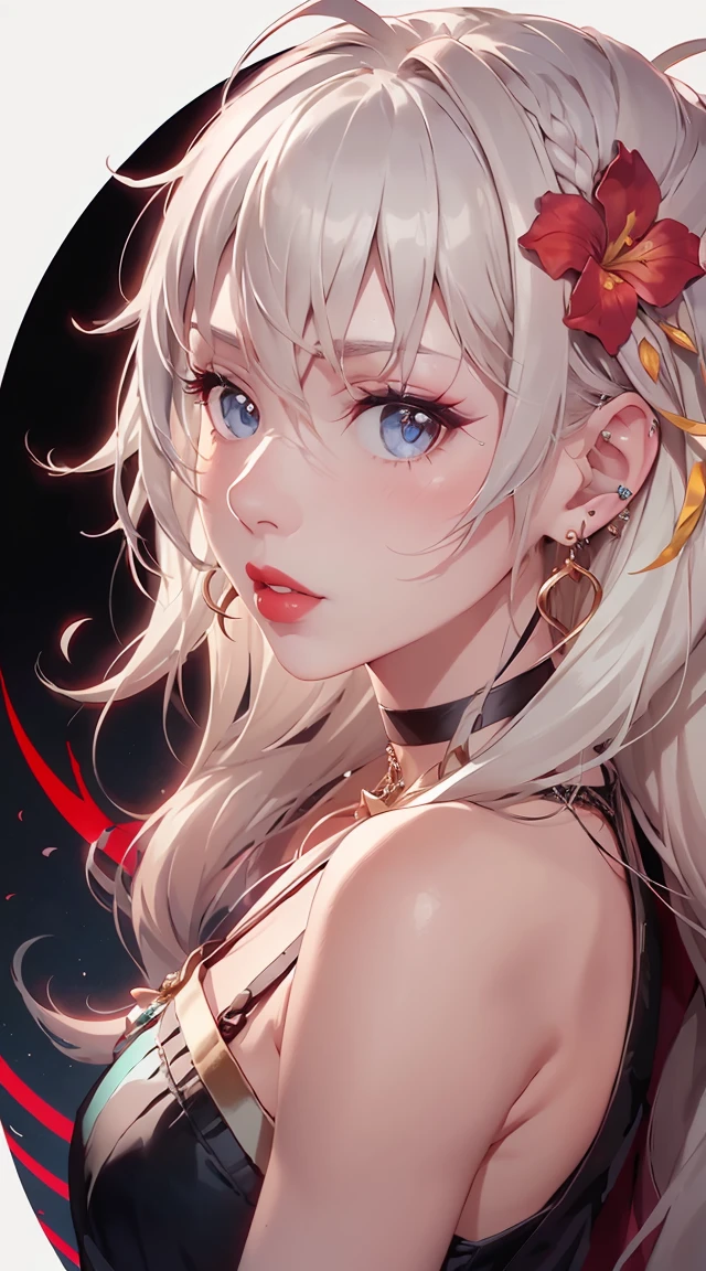 (masterpiece), (best quality),highres, ultra detailed, professional lighting, portrait, eyes focus, close up, upper body, small cleavage, hair covering forhead, shaded eyes, dead fish eyes, light brown hair, vivid green eyes,( + +) eyes symbol, big breasts