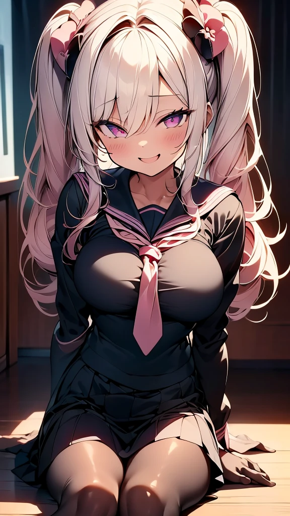 realistic, 1 girl, gray hair, purple eyes, shining eyes, crop top, skirt, parted lips, blush, night, flowers, sun, sunlight, (In underwear), stockings, I don&#39;t have any clothes, visible panties, embarrassing, almost I don&#39;t have any clothes, Wearing a garter belt