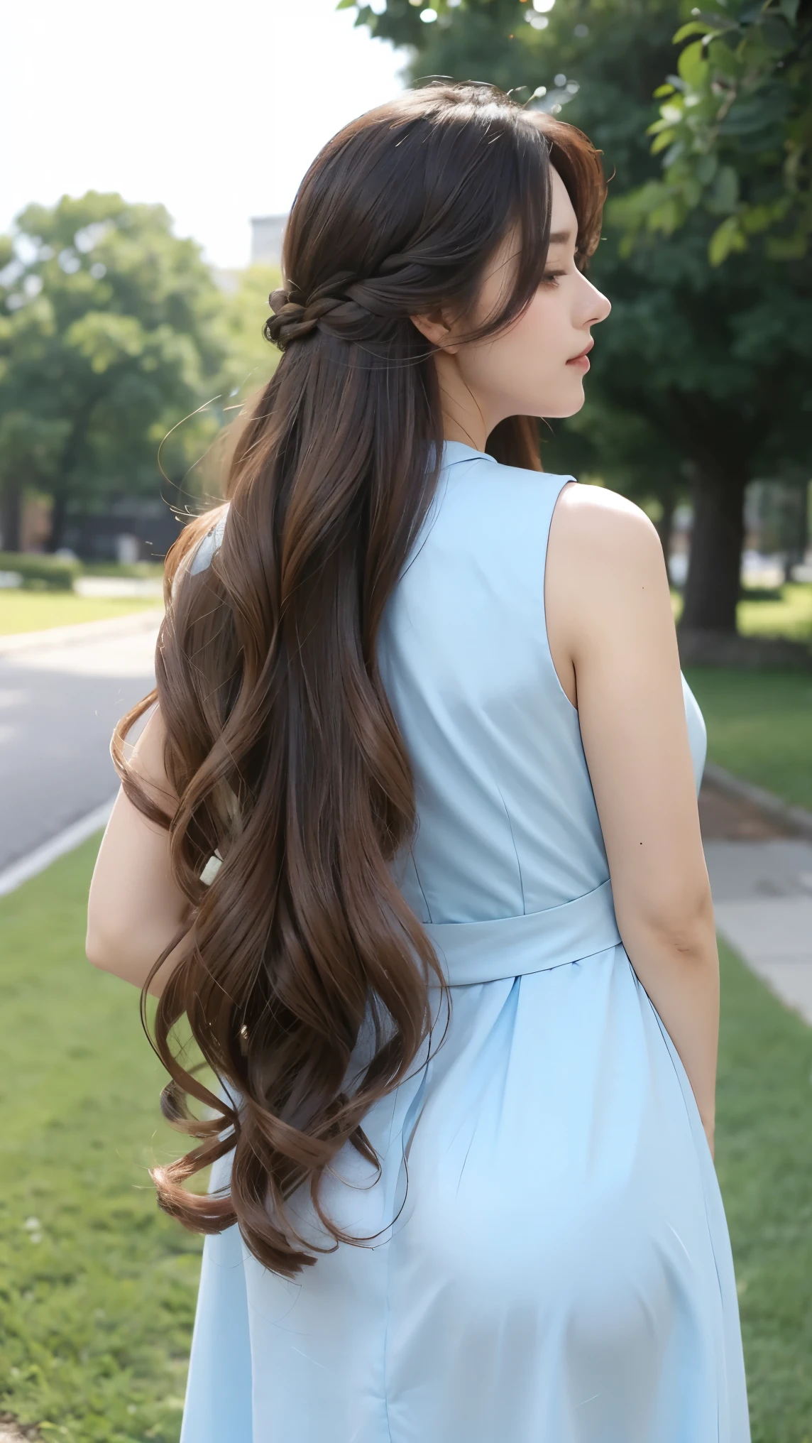 １woman　((Waist up shot:!!!))　(she is standing in front of a white wall、A perfect back view of her back and hair:2.4)　((She has her arms folded in front of her))　((Highest quality)), ((masterpiece)), (Family Friendly), (Get used to it)　(((Her hair color is the perfect light chestnut color..!!!!!)))　(Her bangs are neatly trimmed、Straight down.:1.5)　((Her hair is of the highest quality and detail, beautifully shiny and heavy curly.:1.4))　(Her hair is extremely long and extremely curled.!!!　Her hair is very long, reaching down to her knees.!!!　Her hair is beautiful and silky smooth.Abnormally long hair that reaches down to the knees!!!　Her hair is thick and shiny!!!　Her hair is heavy!!!　Abnormally long hair!!!!!　Her hair is beautiful and shiny!!!　Her hair is extremely long and reaches down to her knees.!!!　Her hair is very long, reaching down to her knees.!!!　Her hair is beautiful and silky smooth.、Long hair that reaches to the knees!!!　Her hair is thick and shiny!!!　Her hair is heavy!!!　Abnormally long hair!!!　Her hair is beautiful and shiny!!!　Her hair is very long, reaching down to her knees.!!!　Her hair is very long, reaching down to her knees.!!!　Her hair is very long, reaching down to her knees.!!!　Very long hair!!!　Heavy curly hair!!!　Heavy curly hair!!!　Heavy curly hair!!!)　(She is the most beautiful 24-year-old hair model in Japan................)　Perfect woman&#39;face　(Her face shape is thinner than average:1.8)　(Her eyes are larger than average:1.8　Her nose is higher than average:1.8)　(She has a typical Japanese build and skin color........, Her skin is very high quality and super high resolution.、very beautiful and glowing skin)　(Her face is dignified and sexy)（She achieved her sensual look with the help of a professional makeup artist.。...　The lipstick is very bright red!!!　Beautifully applied black eyeliner!!!)　((She is wearing a pure white silk dress.))　Perfect woman&#39;face　(She achieved her sexy look with the help of a professional makeup artist.。Lipstick is bright red!!!!!　The eyeliner is a well-drawn black)　((Rich 1.4))　(Extremely detailed 8K)　(Ultra-fine skin texture 1.4)　(current, Vibrant:1.4), 　Sharp focus:1.2、Beautiful woman:1.4　Dynamic Lighting　(Genuine RAW photos taken by professional photographers)　(Surreal photos by professional photographers :1.2)　