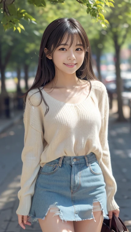 (10、RAW Photos、Best Quality、masterpiece:1.2)、(Realistic, Realistic:1.4)、Very detailed、Ultra-high resolution、Cute Japanese College Girl、lightweight, See-through summer clothes、Tight light-colored miniskirt、Photo-Like Skin Texture、Medium Hair、An innocent smile、: : About 155cm、Front、Warm colors、whole body、I see your knees、Small Bust