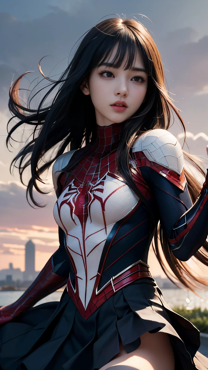 masterpiece、最high quality、超High resolution、Ultra HD,wonderful、aesthetic、 high quality,High resolution,16k,Sharp Lines,One girl,ピンクSpiderman ,Spiderman、Super Heroine、Long sleeve、skirt、Cute Face, Perfect Anatomy:1.2、Abnormally small breasts, nice,Focus Girl,Detailed and beautiful face,Detailed clothing,Beautiful Eyes,nice,Dynamic Angle、Unreal and dynamic、Surreal、dynamicなAction Shots、During combat、((Ultra-Realistic Details))、Portrait、Sharp、Facial details、((Ultra-Realistic Details))、Portrait、超Sharp、Realistic textured face and skin、Perfect Anatomy、CGSoation Trend、masterpiece、最high quality、Ultra HD、超High resolution、Octane Rendering、超A highresolution、dynamic、Action Shots、Dynamic Action:1.2、Detailed Background、((Speed Line、Dynamic、Motion Blur))、 Jump towards here、Move Motion、Pink&#39;s complementary colors、Super sophisticated、Background of abandoned cyber bank、