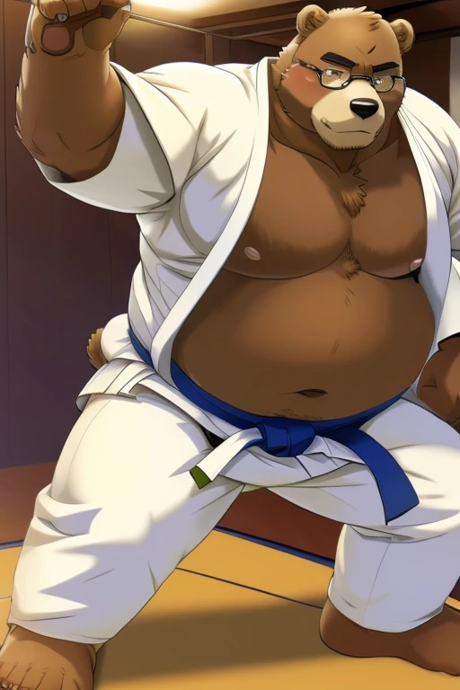 （（Being overweight））（Bear beastman wearing glasses)(Judo Club、I am doing judo、Throwing a friend)