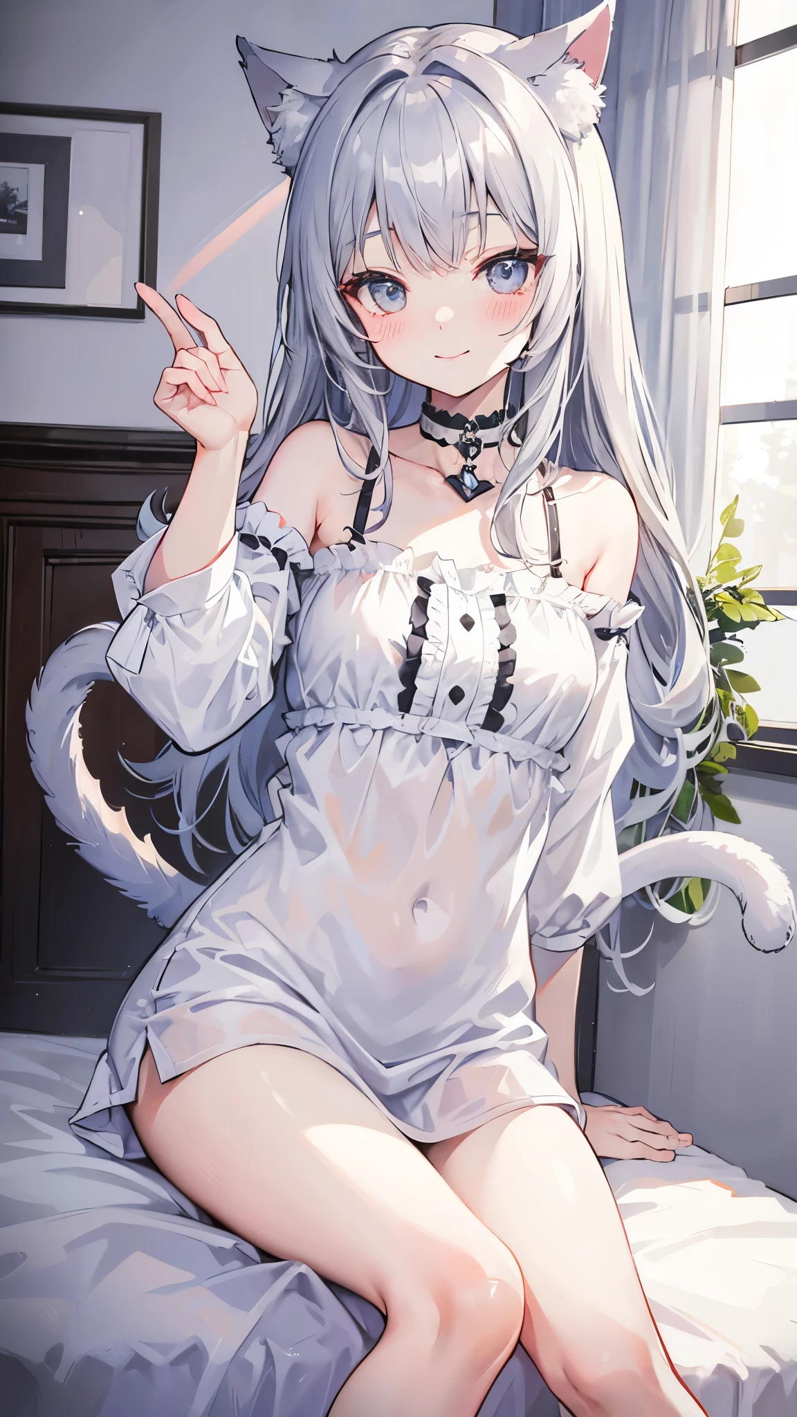 Anime-style image of a woman in white with a cat&#39;s tail, White fox, White cat lady, Women&#39;s furry mini cute style, cute Anime cat girl, artstation On pixivトレンド, White Fox Anime, White fox ears, Anime cat girl, beautiful Anime cat girl, Very Beautiful Anime Cat Girl, Very beautiful cute cat girl, On pixiv,micro bikini