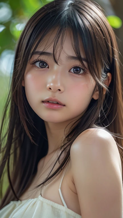 Face Focus, Soft light, Ultra-high resolution, (Realistic:1.4), RAW Photos,
1 Japanese girl, Alone, cute, (pupil, Light in the eyes),  Every detail of a beautiful face, (),(High resolution detail of human skin texture),
(Long Hair)、Fluttering Hair、Please raise your hand、Place your hands behind your head、Armpits、Open your mouth a little、
indoor,
topless,From below、
(Portraiture)