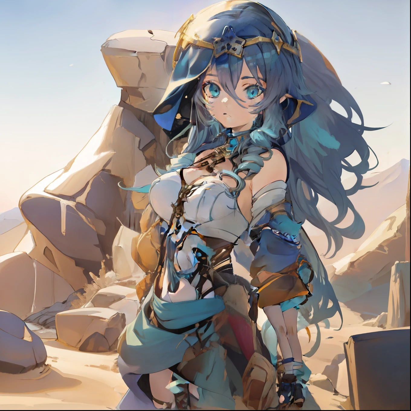 anime girl with blue hair and blue eyes in desert area, trending on artstation pixiv, extremely detailed artgerm, guweiz on pixiv artstation, guweiz on artstation pixiv, artgerm on artstation pixiv, detailed anime character art, anime girl with teal hair, artwork in the style of guweiz