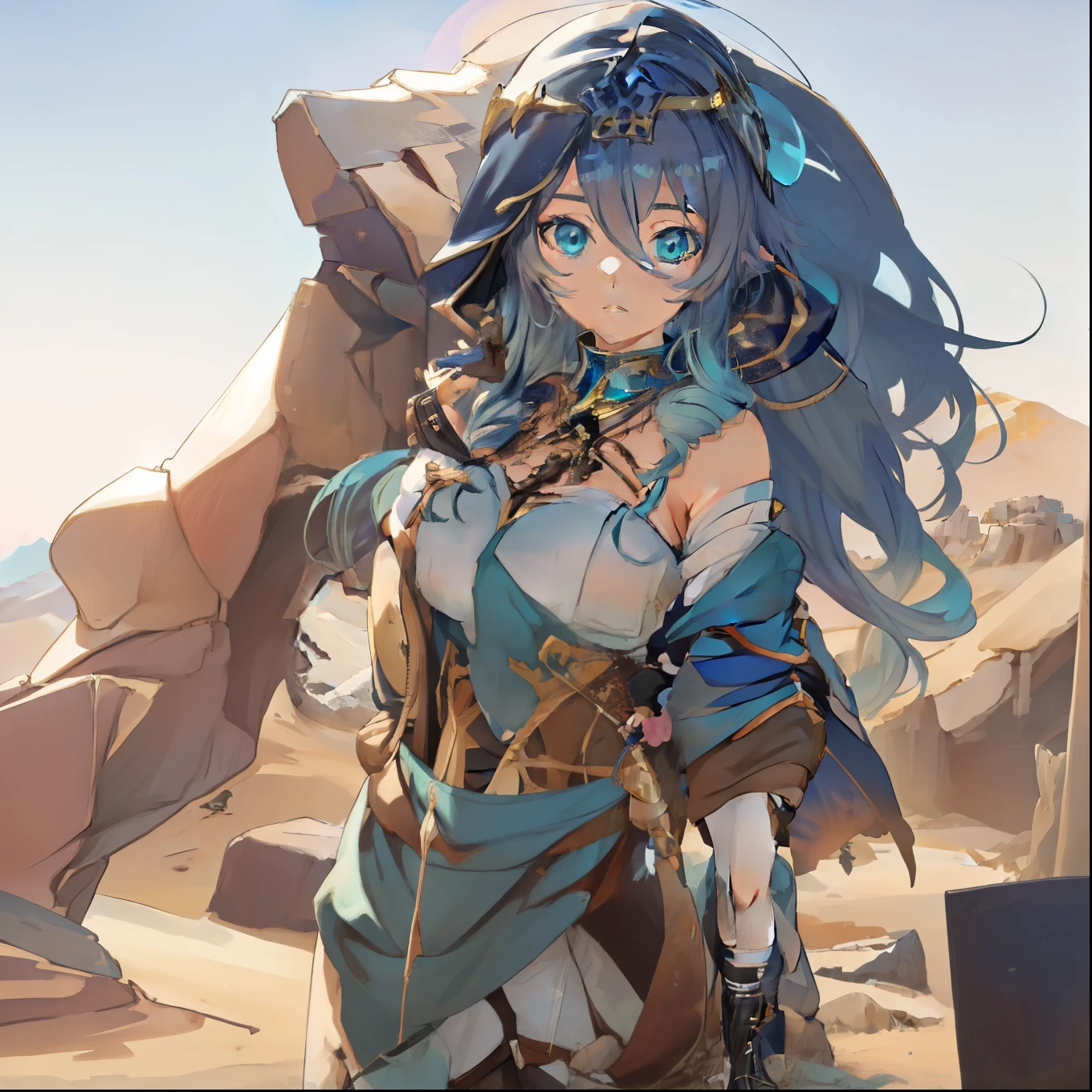 anime girl with blue hair and blue eyes in desert area, trending on artstation pixiv, extremely detailed artgerm, guweiz on pixiv artstation, guweiz on artstation pixiv, artgerm on artstation pixiv, detailed anime character art, anime girl with teal hair, artwork in the style of guweiz