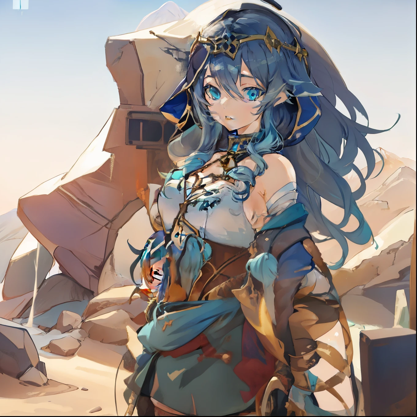 anime girl with blue hair and blue eyes in desert area, trending on artstation pixiv, extremely detailed artgerm, guweiz on pixiv artstation, guweiz on artstation pixiv, artgerm on artstation pixiv, detailed anime character art, anime girl with teal hair, artwork in the style of guweiz