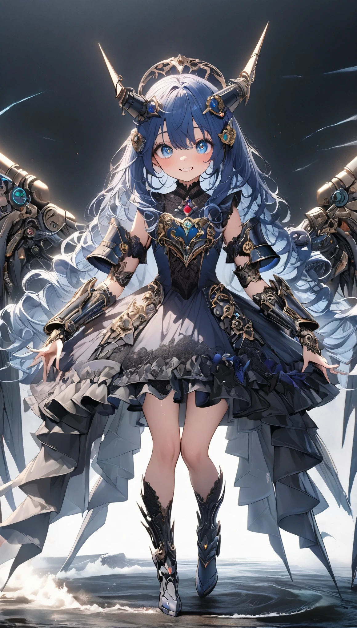 
All the intricate details: "(a girl from the video game: (Genshin Impact,
 character Furina) with a dress and a long skirt standing next to a kind of stone wall with stars, 1 girl view, long hair, (furina), alone, gloves, smile, red eyes, fingerless gloves, black gloves, look to the viewer, hair decoration, bare shoulders, bangs, water, closed mouth, hair between eyes, blue eyes, blue hair, white hair, highlighted hair, gloves, hat, white gloves, blue hats, ahoge, black gloves, long sleeves, ascot, jewelry, brooch, black hats, ruffles, random pose, low angle, see tanga, ass shot)"