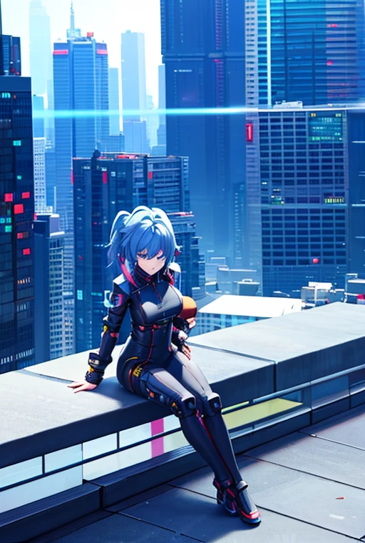 Woman sitting on a ledge in a city with sky background, cyberpunk anime girl mech, cyberpunk pixel art, digital cyberpunk anime art, cyberpunk anime art, فن cyberpunk anime رقمي, Cyberpunk art style, cyberpunk anime art, Anime mecha aesthetics, Modern Cyberpunk Anime, cyberpunk anime, cyberpunk art style, cyberpunk anime girl, Digital Cyberpunk Anime!!