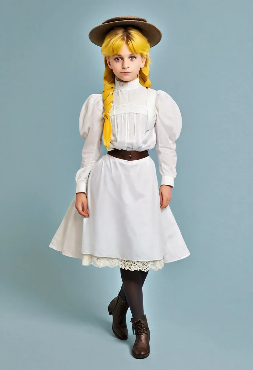 full length photo 13-year-old young beautiful girl very fattest chubby cheeks , fat rolls legs , fat roll arms , fat puffy arms, fat puffy legs morbidly obese , big belly handing , in Victorian dress style , light ginger hair, fluffy dress in old style,
