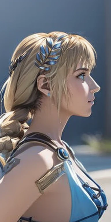 (masterpiece, best quality:1.3), Sophitia Alexandra, Soul Calibur, (from side:1.5), 2, gold hair, braid hair,