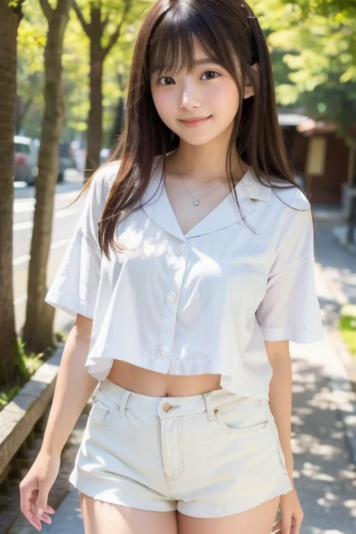 (10、RAW Photos、Best Quality、masterpiece:1.2)、(Realistic, Realistic:1.4)、Very detailed、Ultra-high resolution、Cute Japanese College Girl、lightweight,、Light white summer clothing、A neat, light-colored miniskirt、Photo-Like Skin Texture、Medium Hair、An innocent smile、: : About 155cm、Front、Warm colors、whole body、I see your knees、Small Bust