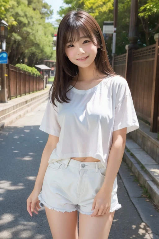 (10、RAW Photos、Best Quality、masterpiece:1.2)、(Realistic, Realistic:1.4)、Very detailed、Ultra-high resolution、Cute Japanese College Girl、lightweight,、Light white summer clothing、A neat, light-colored miniskirt、Photo-Like Skin Texture、Medium Hair、An innocent smile、: : About 155cm、Front、Warm colors、whole body、I see your knees、Small Bust