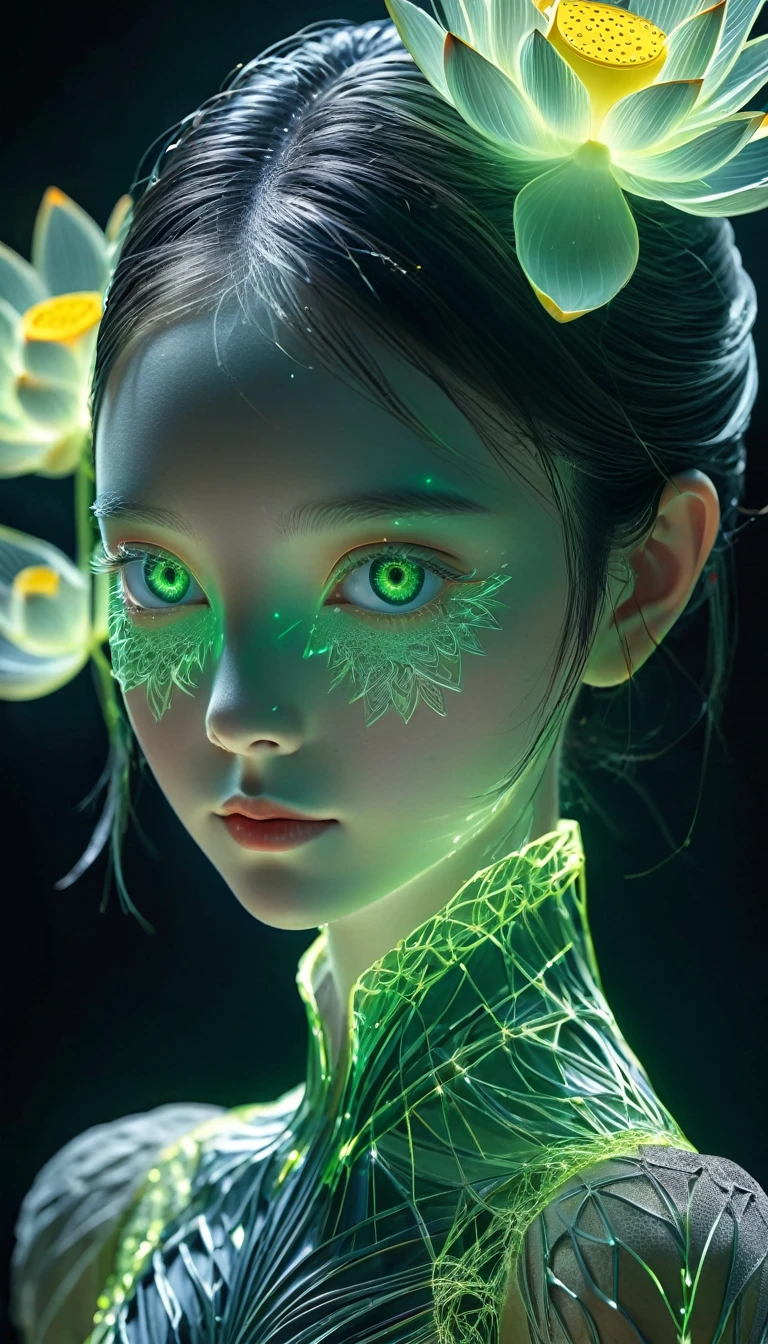 high resolution, Extremely detailed, (1 girl:1.3),(lotus)
BREAK sunshine, reverberation, Experimental photography, Surreal contrasts, Eye-Catching Visuals, Artistic abstraction,
Breaking the art of cutting, Layered contours, Complex Mode, Exquisite craftsmanship, shadow play, Depth and size, Creative Expression,
break art, Frozen sculpture, translucent形式, short-lived beauty, Crystal structure, Exquisite craftsmanship, touch,
Broken Green Eyes,Body Glow,glowing lines,Fluorescence,Glow Example,Sample tracking,flash,萤Light Particles,Backlight,translucent,Light Particles