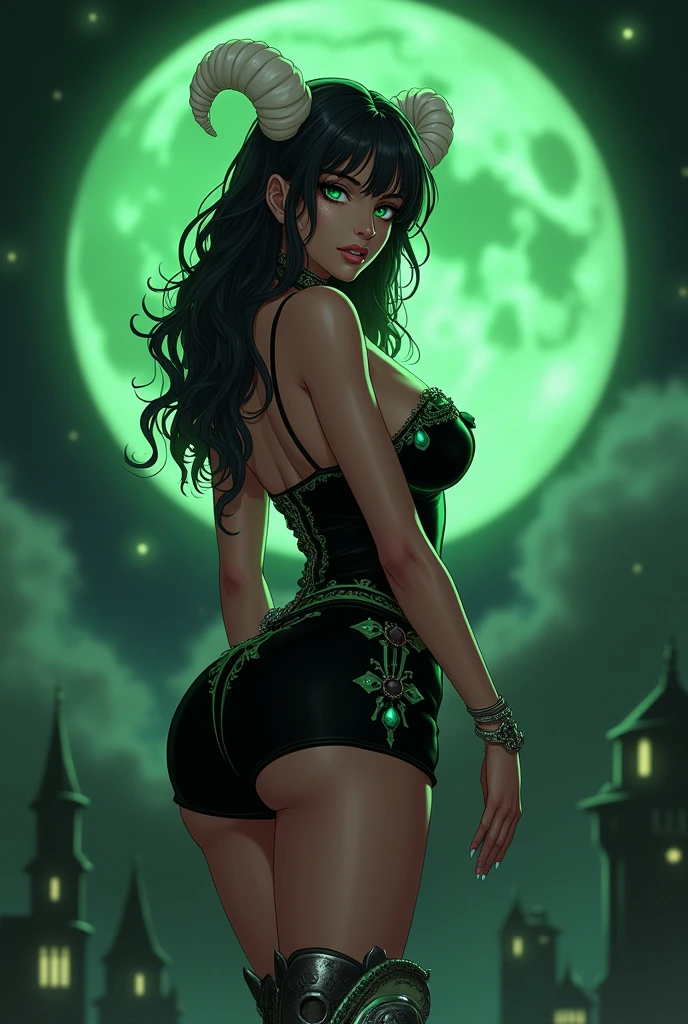 supermodel as succubus, Anime style girl Demon, Legs long, athletic legs, shapely body, busty, teardrop , antlers, long hair, little clothing, film screenshot , work of art, charachter, penetration from behind, 1 girl, 1, gorgeous eyes, detailedeyes, ssmile, beautiful face, (greeneyes:1.2), Beautiful night sky background, calm moonlight glow