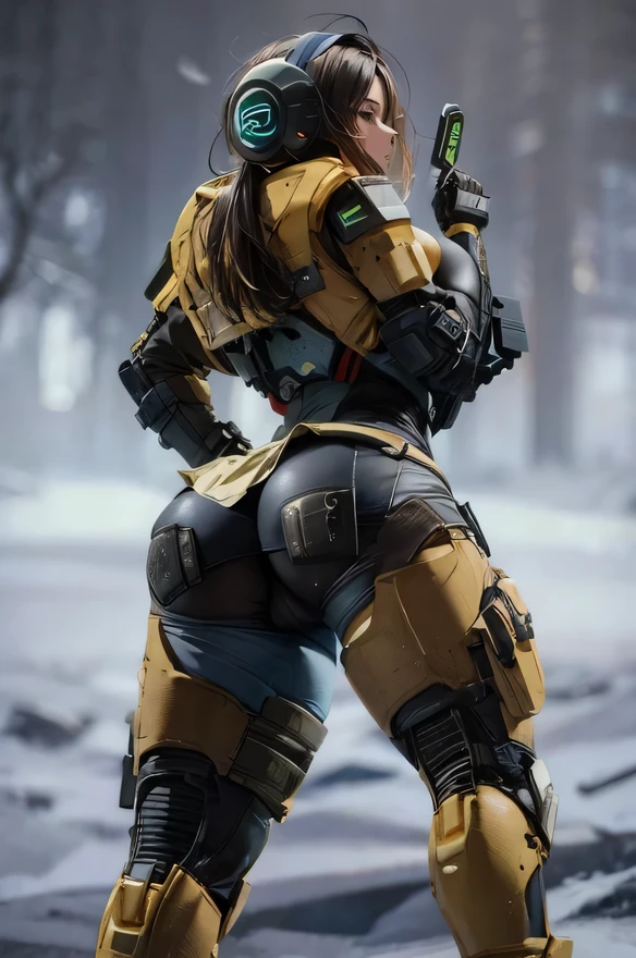 ((Best Quality)), ((Masterpiece)), (Very Detailed: 1.3), 3D, Icaru valkirie-mecha, Beautiful cyberpunk woman wearing crown with her red and blue mecha in ruins of a forgotten war city, long red hair, sci-fi technology, HDR (High Dynamic Range), ray tracing, nvidia RTX, super resolution, unreal 5, subsurface scattering, PBR texture, post-processing, anisotropic filtering, depth of field, maximum sharpness and sharpness, multi-layer texture, specular and albedo mapping, surface shading, statue of a perfect woman, Big breasts, light green eyes, pink high heels, open sky with sun, smiling, big ass, standing on his back looking back, show more ass, hands on ass, freckles on face, freckles on ass