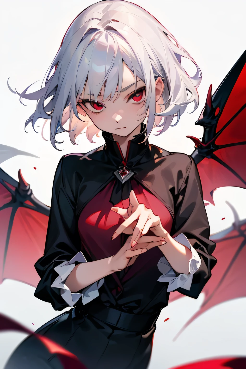 (fine, sharp image, super resolution, extremely amazing detail, awesome detail), subsurface scattering, best ratio of four fingers and one thumb, masterpiece, best quality, high quality, (1girl:1.2 ), solo, boy, white hair and red eyes, vampire, indifference