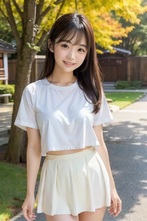 (10、RAW Photos、Best Quality、masterpiece:1.2)、(Realistic, Realistic:1.4)、Very detailed、Ultra-high resolution、Cute Japanese College Girl、lightweight,、Light white summer clothing、Neat mini skirt、Photo-Like Skin Texture、Semi-long、An innocent smile、: : About 155cm、Front、Warm colors、whole body、I see your knees、Small Bust