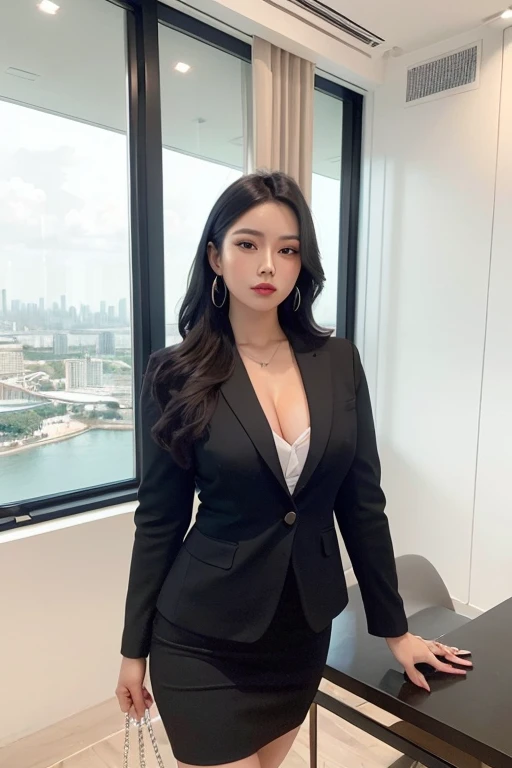 (masutepiece,High quality,16k:1.1),(depth of fields:1.3) ,((front body:1.35)),Japanese ,mature Woman, ((business suit, pencil skirt)), voluptuous, thicc, curvy,(Looking at Viewer:1.3),(full body shot:1.2),(sdigital background:1.2),(Beautiful night view of town:1.2),