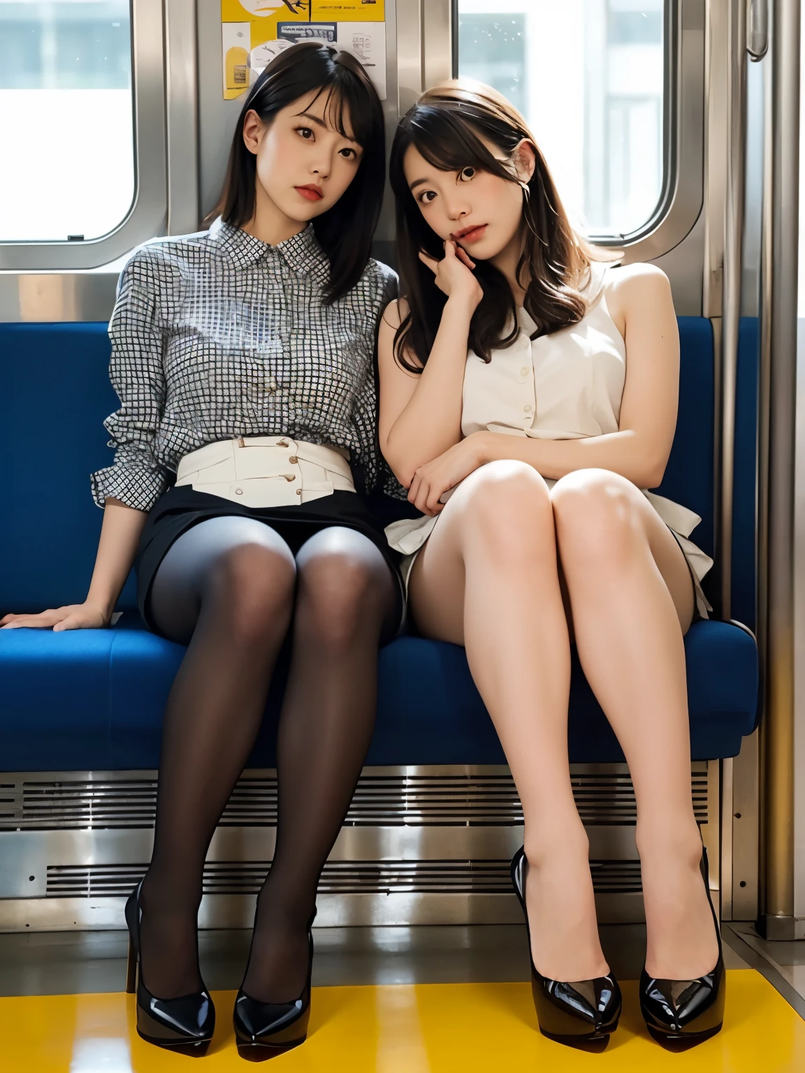 (Please sit politely:1.5), (Please do not cross your legs.:1.3), (One tall woman:1.3), (Feet together:1.3), (A slightly higher angle:1.3), (Pencil skirt:1.3), (High heels:1.5), (A disdainful look:1.3), (masterpiece, Please redeem, 8k, RAW Photos, beautifully、Midea:1.2), Intricate details, indirect lighting, Realistic, whole body, sitting in a train seat、Gazing at the audience、Peeking、 Square neck linen buttoned sundress, (Ultra-realistic pantyhose)、 Train_women sitting_chair under_skirt underwear panties_visible pantyshot glowing thighhighs, AsianEyesEra