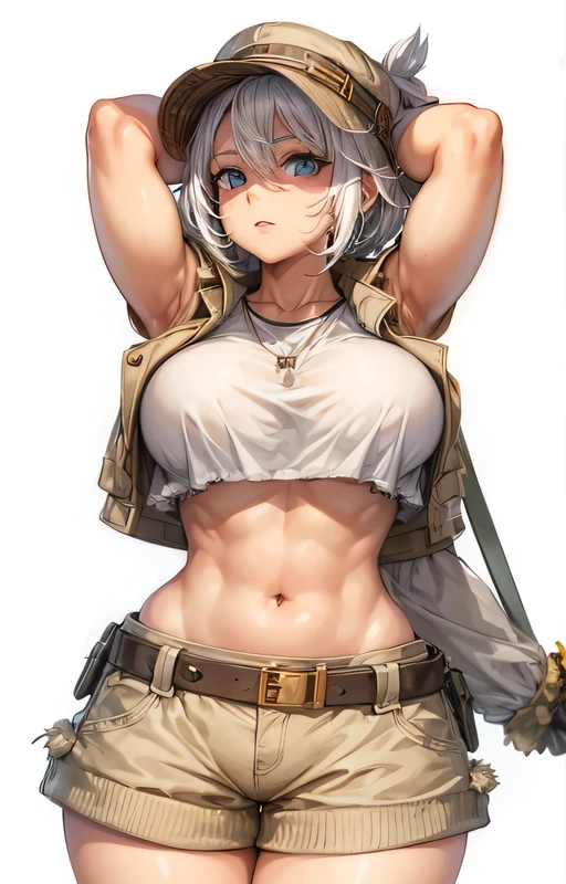   girl,  , cloak, micro shorts ,,groin,((flat chest)),Slender,long hair,(loliite hair, battlefield
, sniper rifle, Beautiful Muscles, hair over left eye