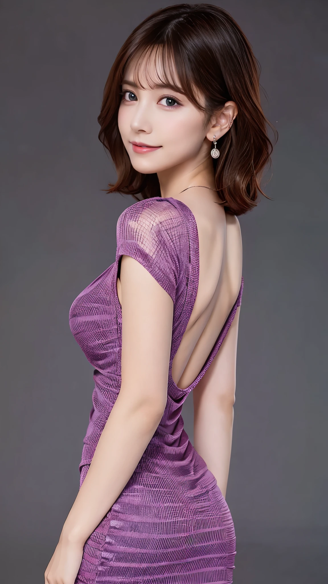 Highest quality, High resolution, realism, Original photo, 8k wallpaper, Perfect perfection, Professional Lighting, Very detailed, beautiful woman with depth of field)), A photo showing the crotch to the head、((A 30-year-old neat and tidy female teacher)), (bedroom), ((Purple underwear)), ((A seductive face looking at the audience)), Detailed face, Beautiful Eyes, Looking this way、 Beautiful small breasts、Big shapely ass、Good style, (Sexy look), Light brown waving hair, (Thick lips), Handbags、Exquisitely detailed face, Eyes for exquisite detail,