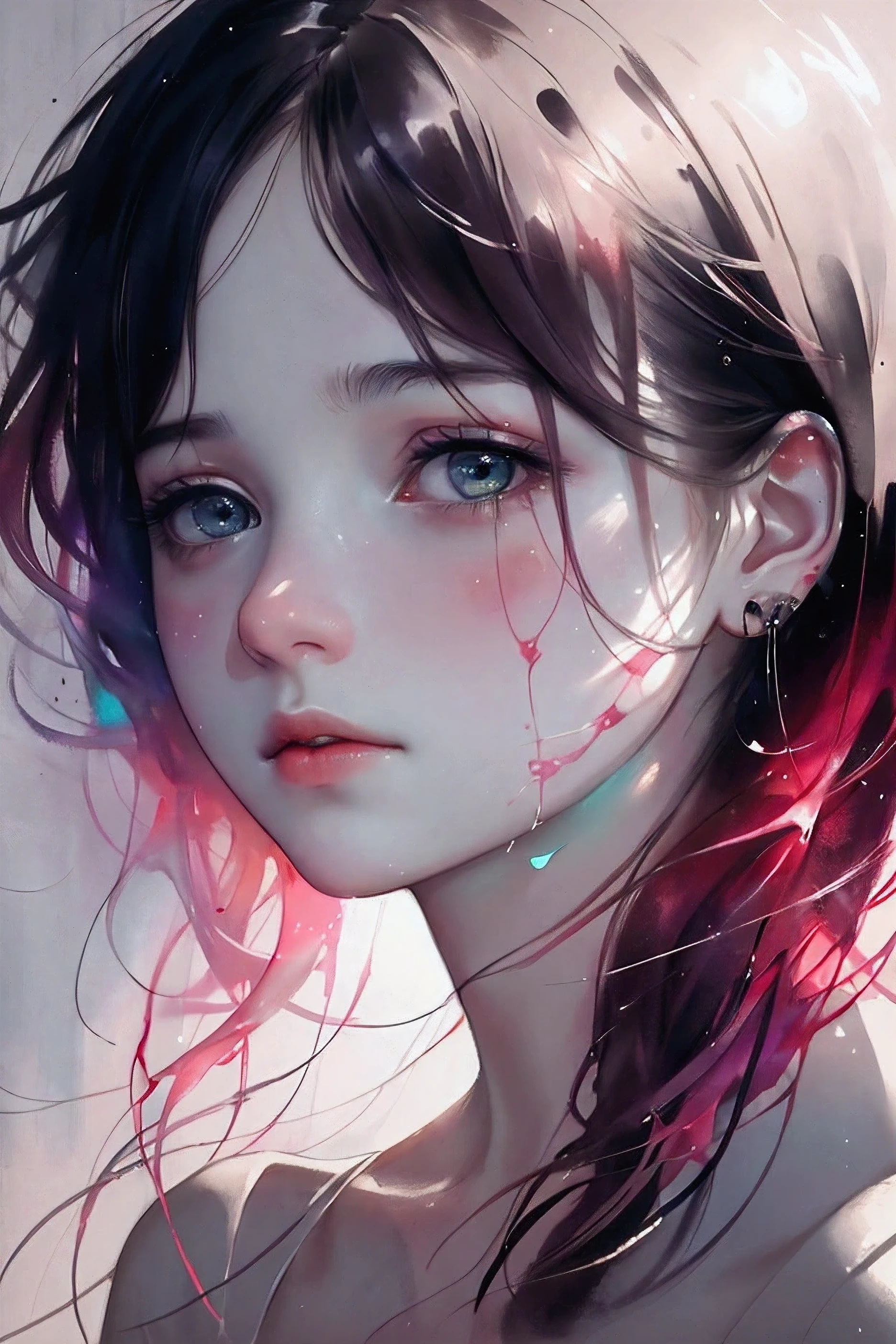 a (cute:1.1) girl, (epic portrait:0.85), flowing hair, sweaty skin, night, [[soft cinematic light, adobe lightroom, photolab, hdr, intricate, highly detailed, ]], (((by alan kenny, by agnes cecile ))), (depth of field), epic realistic, mystical haze