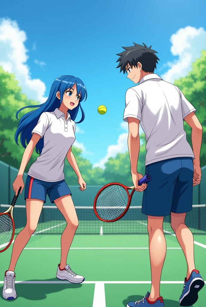 Black hair long straight Straight Hair Smooth and straight hair Straight bangs Badminton Wear Badminton match 体にぴったりのBadminton Wear Stained with sweat Boy and girl sex