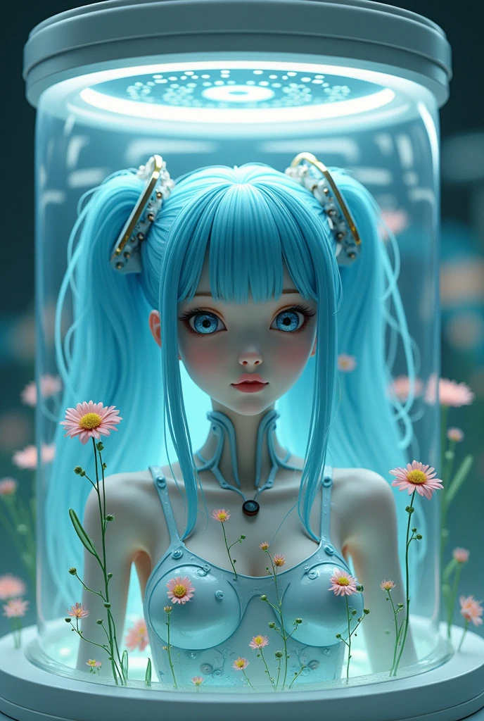 SLE, mksks style, best quality, masterpiece, detailed background, highly detailed, intricate, detailed face, long eyelashes, detailed eyes, (sitting, wariza:1.2), (wide shot:1.3), (thick thighs:1.0), (medium breasts:1.0), (spring, outdoors, flower field:1.3),

(one girl, 1girl:1.1), (solo:1.3), (slime girl:1.3), (transparent body, see-through body:1.3), (light blue skin:1.3), (slime body, colored skin:1.2), (light blue eyes:1.0), (light blue hair, long hair:1.2), (slime hair:1.0), (choker:1.1), (thick lips:1.3), (eyeshadow:1.3),

(nude:1.3),

(light smile:1.3), (3d, real life:1.4)