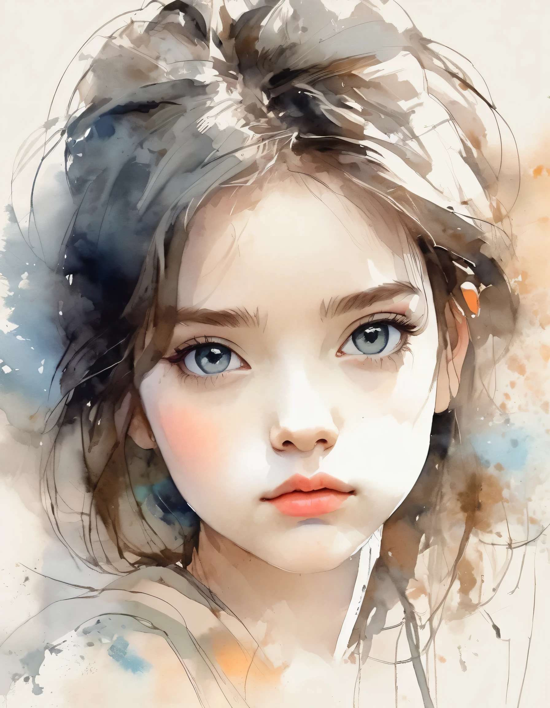 Agnes Cecile's woman,A crying child on the first day of kindergarten,Luminous design,pastelcolor,Ink drops,Autumn lights