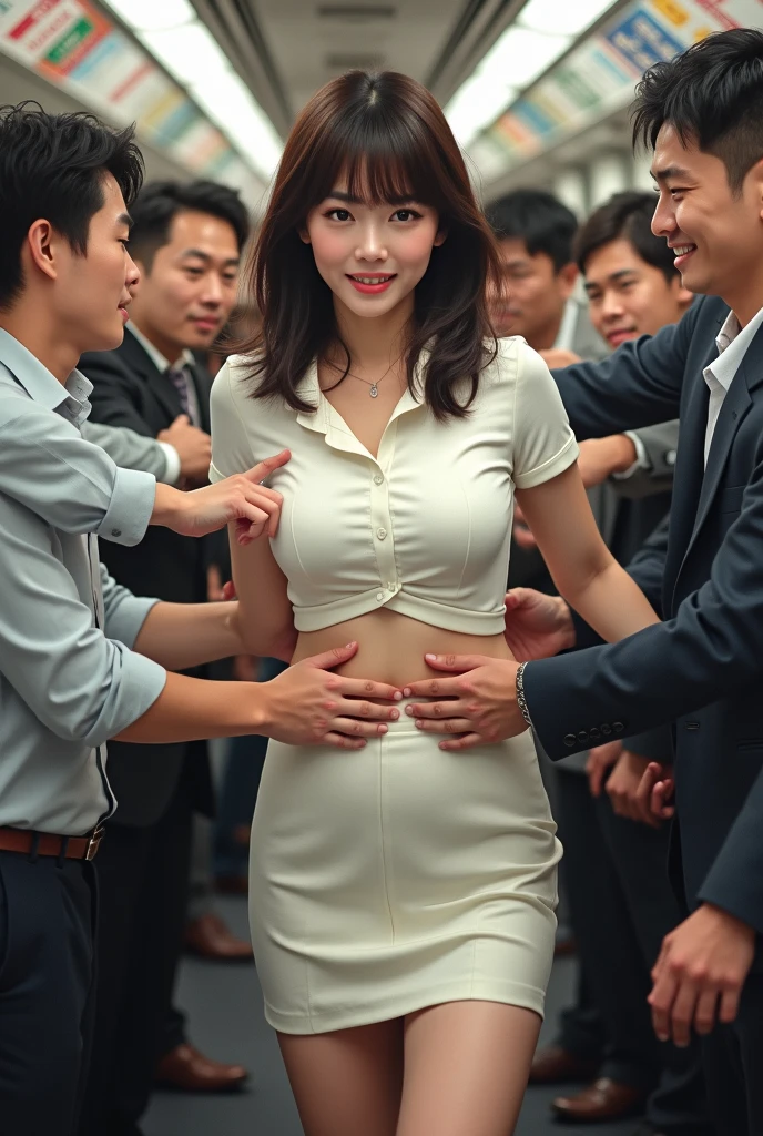 new employee、wear a business suit、take off your jacket、Underwear is visible、(Everyone is watching),surrounded by a crowd、conference room、Stand in front of the board、(Medium Chest,Short tight skirt:1.3)、(Unpleasant、sad、sad、tears、Shyness:1.2),Publish one&#39;Chest、Awards Platform、take care of、Correct your posture、upright、あなたChestを見せてください、(Correct body、Unpleasant感なし)、(cute顔),(It is the man who is caressed.......,My are touched、Exposing the nipples,take off your clothes:1.4)、(Balanced、cute、cute、Beautiful woman,well-formed、well-groomed face)、Women、Many women