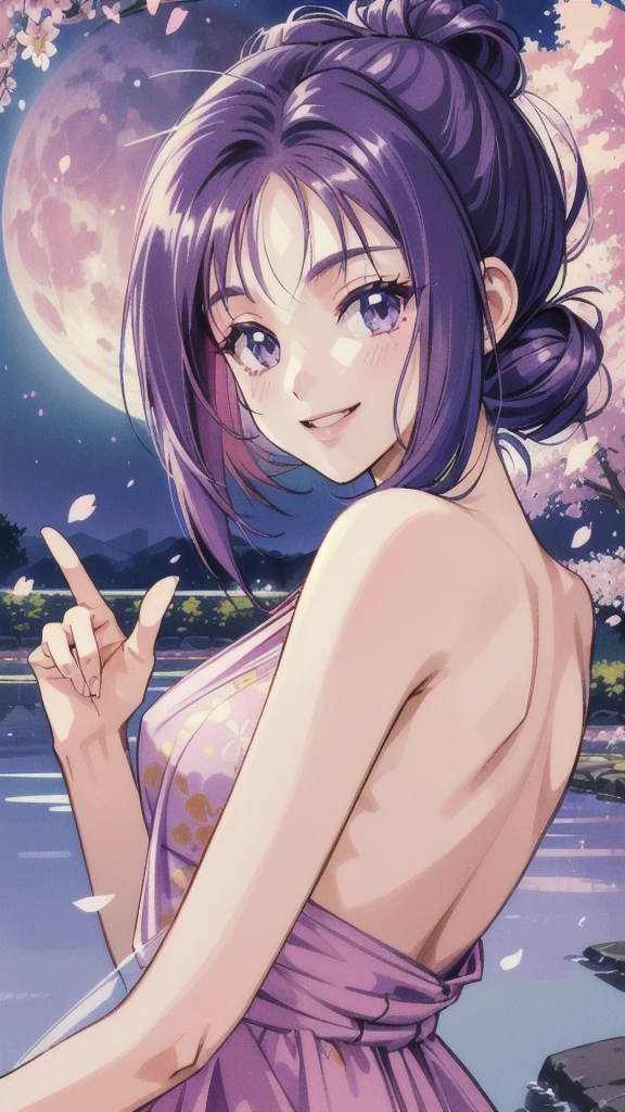 ((masterpiece, Best Quality, Best Quality, Official Art, beautifully、Midea:1.2)),((masterpiece)),((Vibrant colors)),((Ayako Katagiri)),((A happy smile)),((Open-air bath)),((Sounds fun!)),(full moon),(Cherry Blossoms at Night),(Completely naked),(Kyoto)