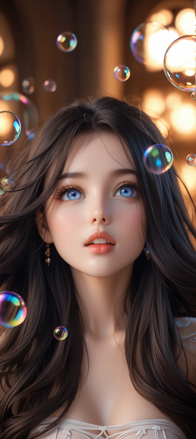 Please refer to Bubble Mart Molly. , help me create an IP image, girl, cool black, face close-up, red and blue color matching, dolls