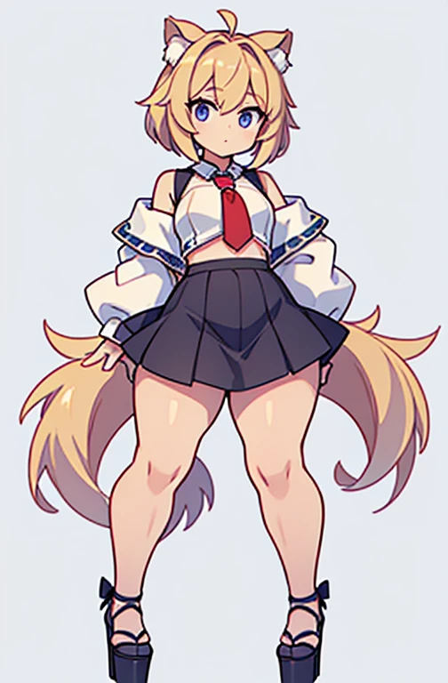 contrapposts, full body very long twin tails, blonde hair, Fox_ear,