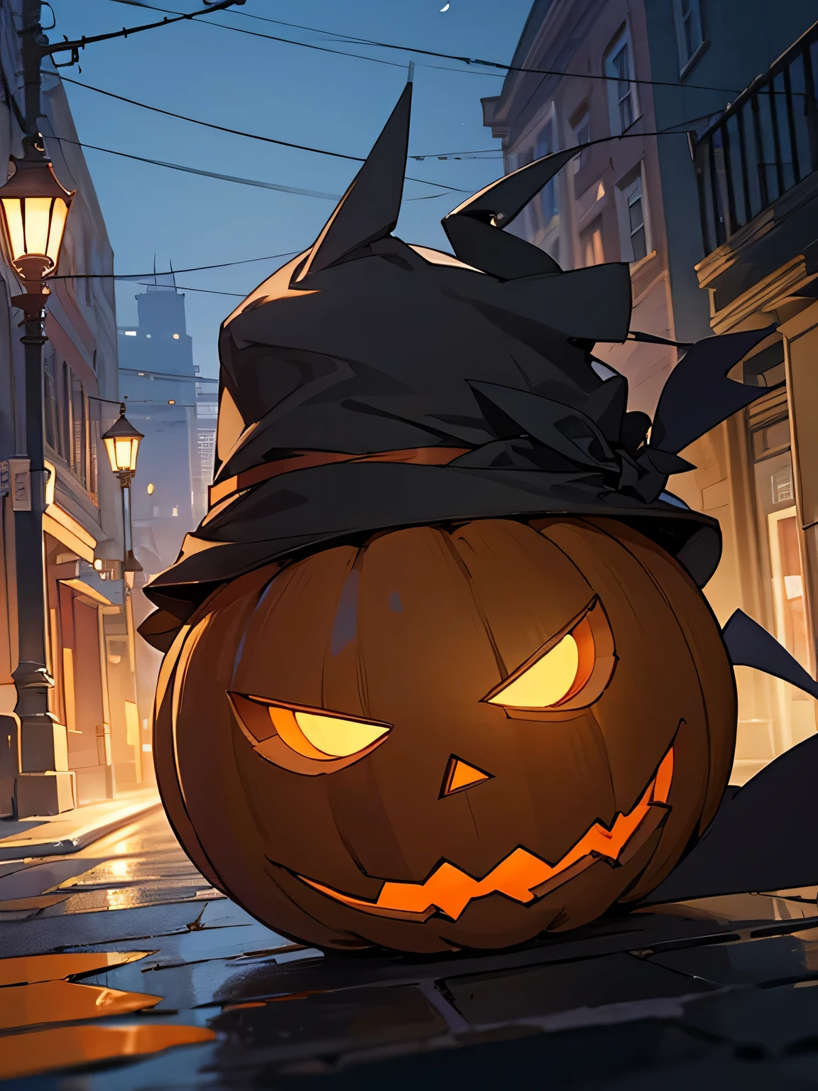 ((masterpiece,Highest quality)), Absurd,
No humans, pumpkin, Halloween, Witch Hat,
alone, View your viewers,
Structure of the film,