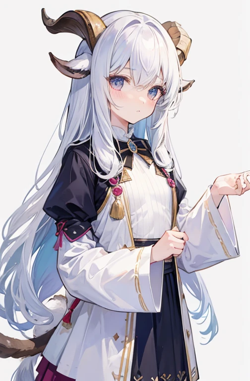 Goat Centaur Female、Flat chest、Neat clothes、Goat horns、Goat&#39;s hoof、Long, bushy hair、Slender