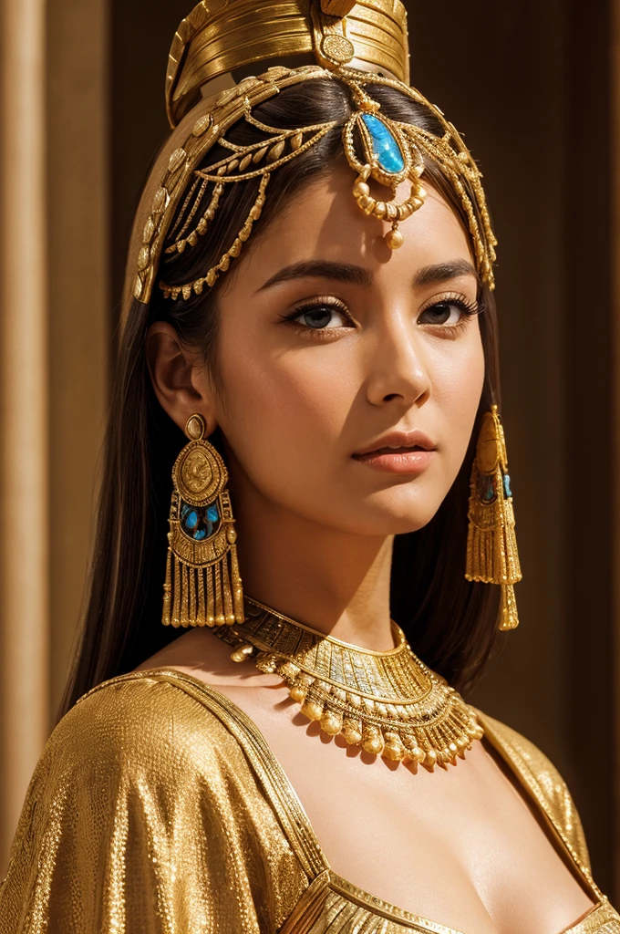 High resolution、masterpiece、Textured skin、High image quality、超High resolution、Very detailed、woman、Blonde center part、Age 30、Gorgeous Dress、Egyptian palace、Cleopatra、solo, 