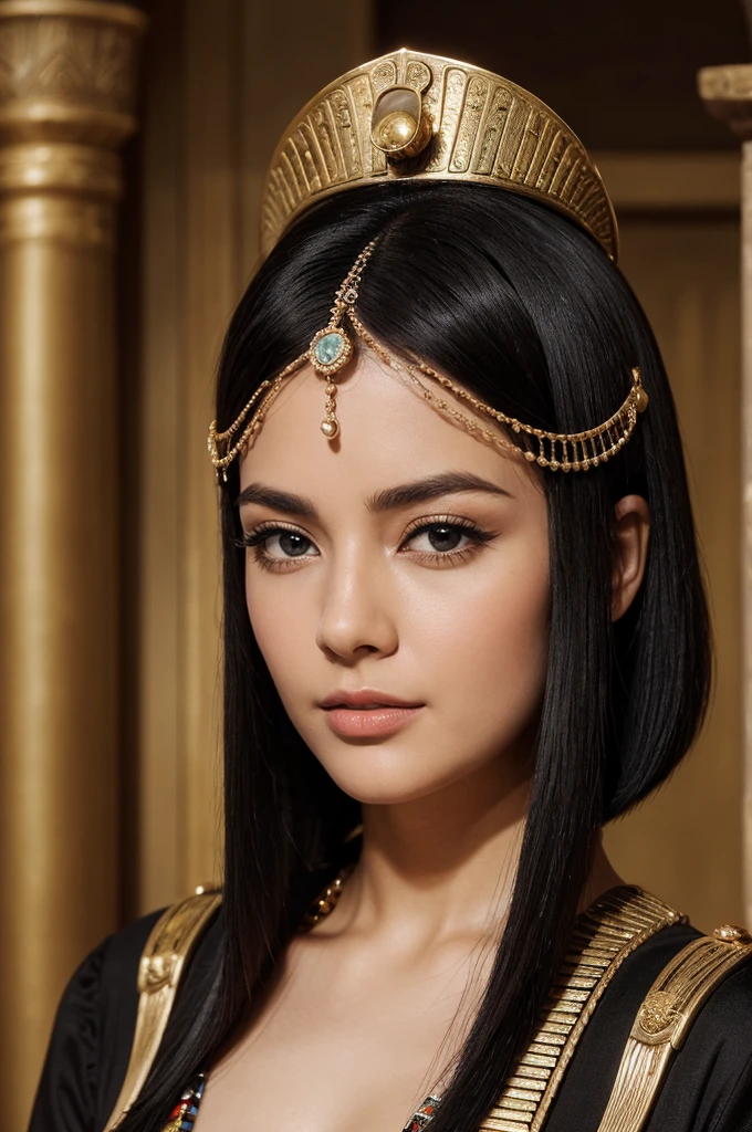 High resolution、masterpiece、Textured skin、High image quality、超High resolution、Very detailed、woman、Black bob hair、Age 30、Gorgeous Dress、Egyptian palace、Cleopatra、solo, 